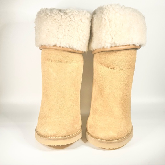 New Isabel Marant Tan Totam Shearling Wedge Boots Size 37EU/7US - Picture 2 of 8